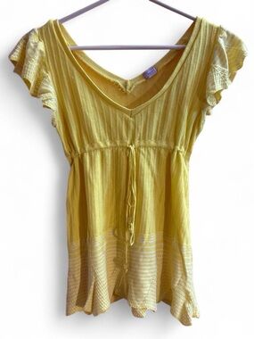 y2k babydoll Yellow V-Neck Tie-Front Knit Top
